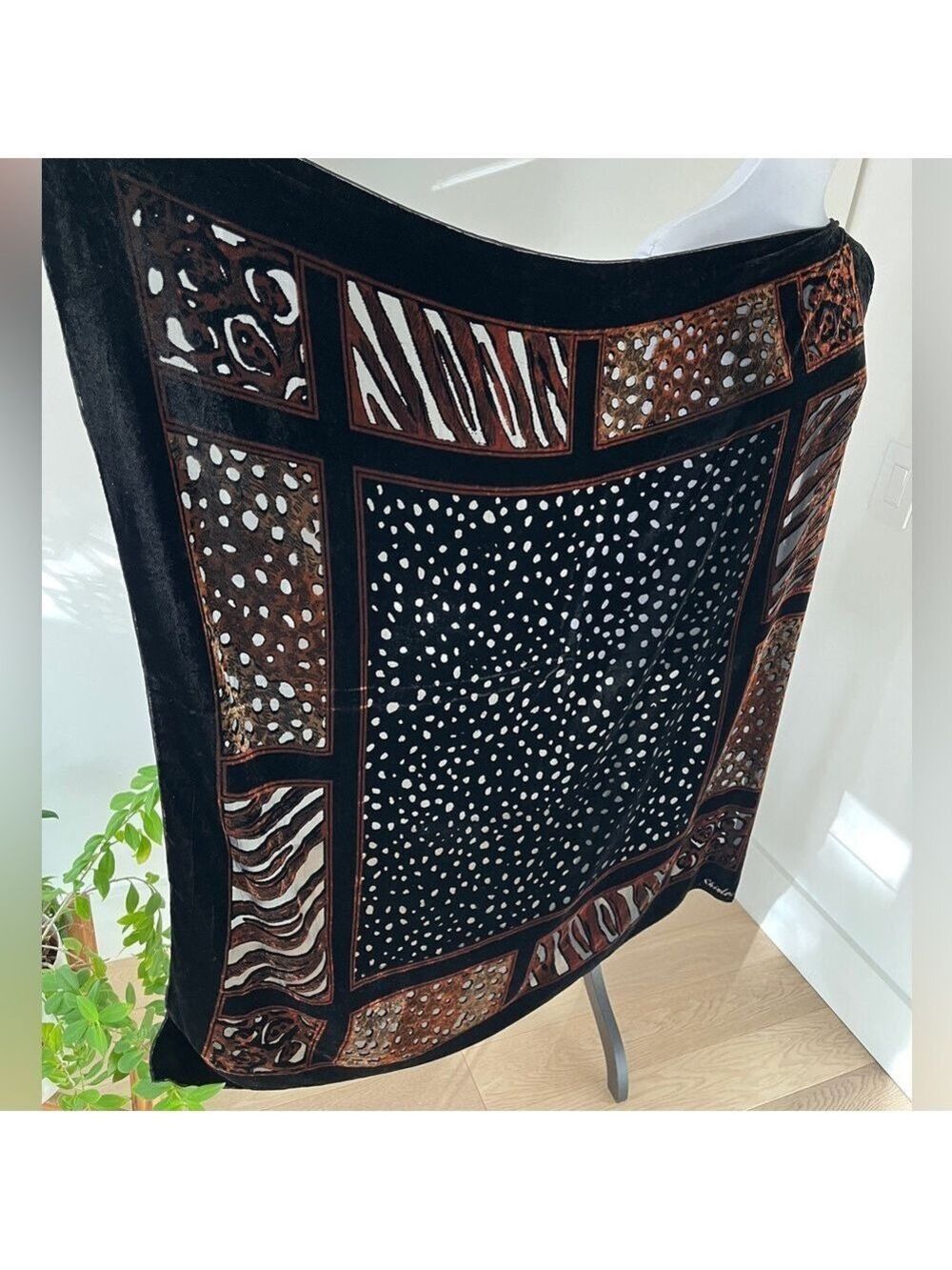 SCARF Shawl Wrap Velvet Burnout Multi Animal Print Large Square Sheer Glamour